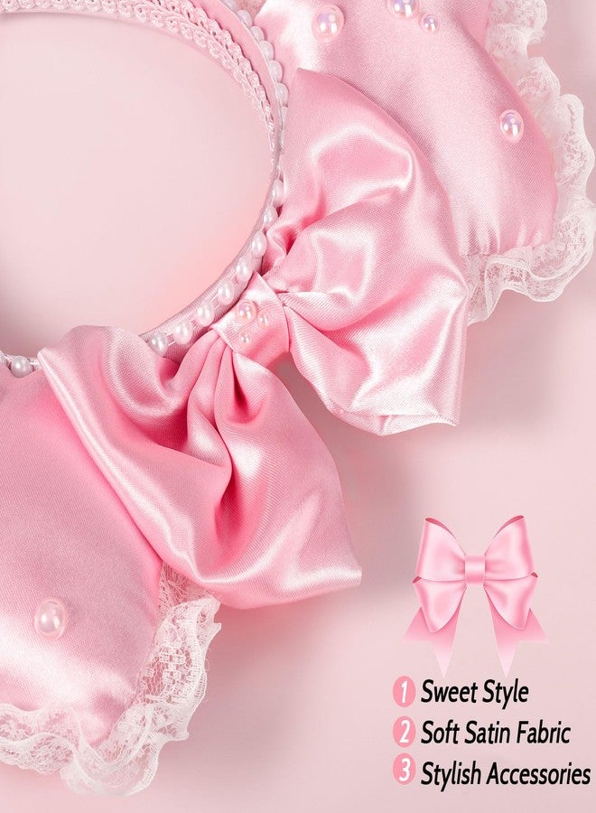ETLUK Crush Pink Heart Coquette Ears Headband, 3D Pink Sweetheart Ears for Valentines Nite, Valentines Mouse Ears Headband with Pearl Lace Decor for Women Girls Theme Park Cosplay - Image 3